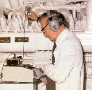 Leo Crawley taking vibration readings from a Ventura engine